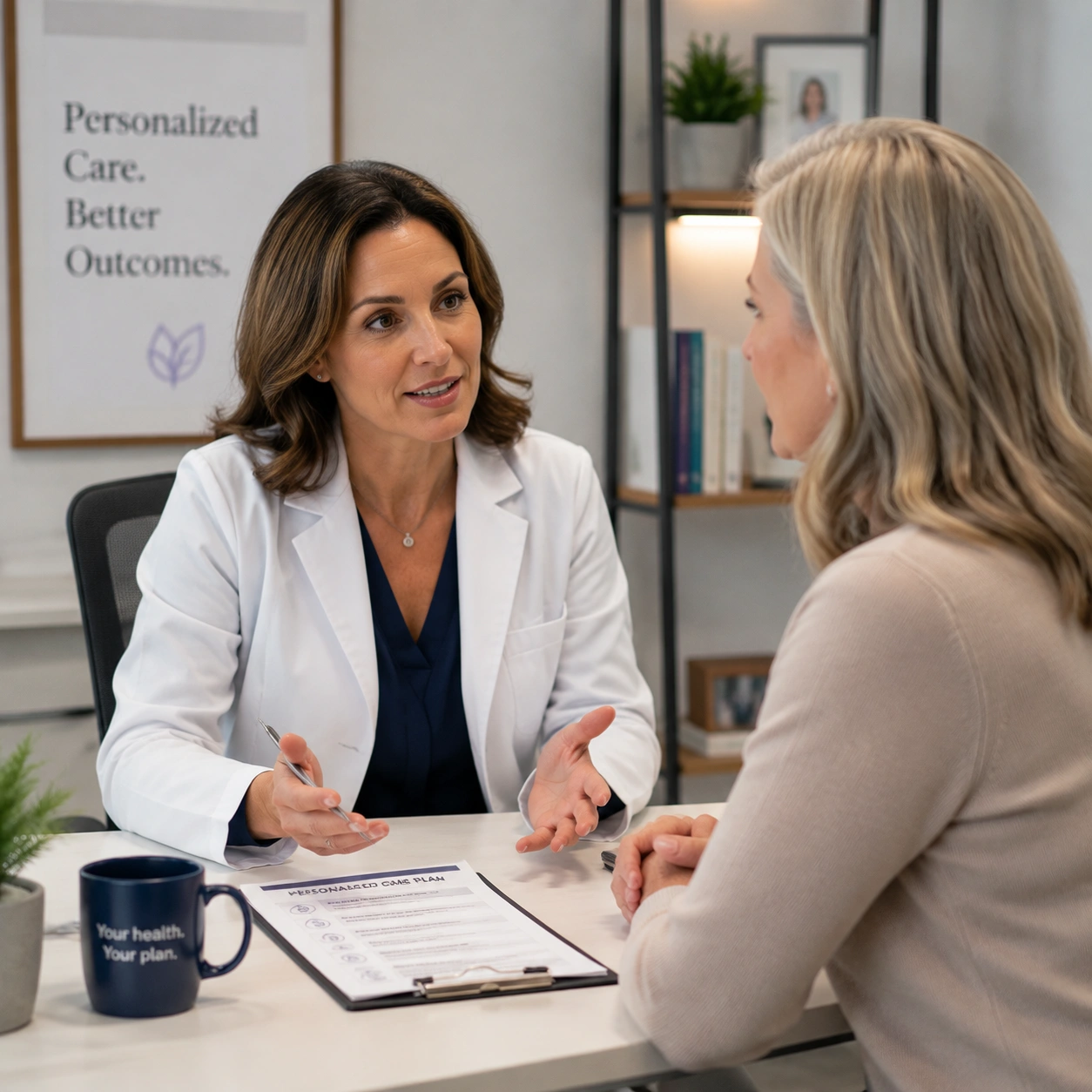 provider and patient in conversation, conveying personalized evaluation